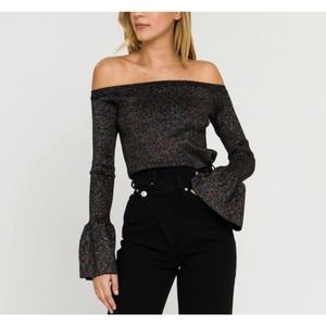 Off The Shoulder Speckled Metallic Top Women. C18
